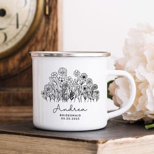 Bridesmaid Personalized Bridesmaid Gift, Bridesmaid Proposal Gift, Bridesmaid Mug,Bridal Party Gift,Custom Flower Bride Gift Bachelorette image 2