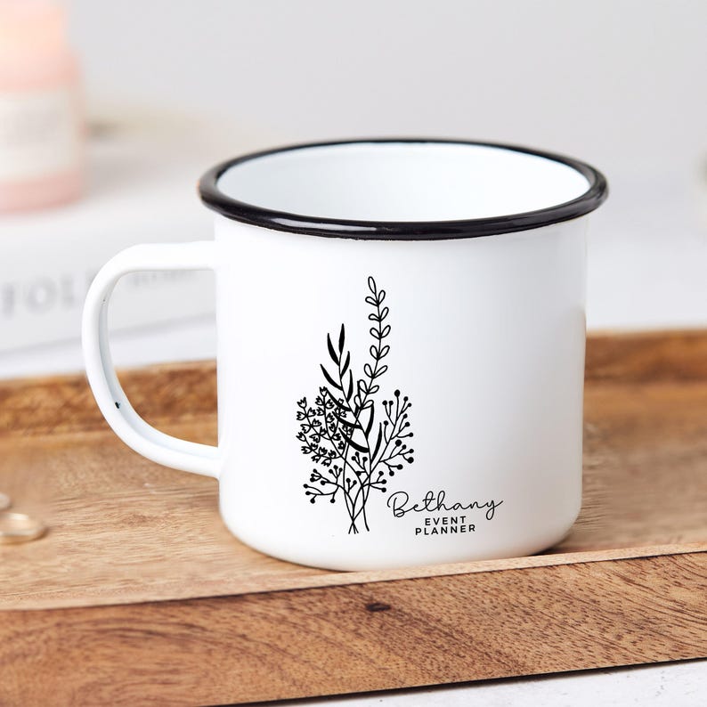 Event Planner Gift, Wedding Planner Mug, Personalized floral name mug, Thank you appreciation Gift, Manager Designer Planner Coordianator zdjęcie 6