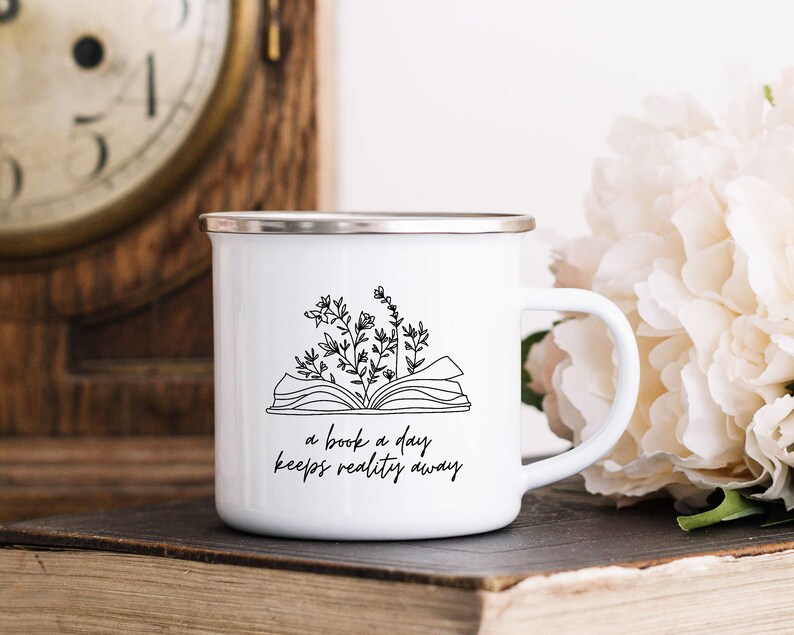 A book a day keeps reality away, Book Lover Gift, Reading Mug, Bookish Gift, Flower Book Mug, Teacher Gift, Reading Lover Gift, Book Tea Mug bild 4