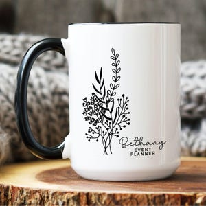 Event Planner Gift, Wedding Planner Mug, Personalized floral name mug, Thank you appreciation Gift, Manager Designer Planner Coordianator zdjęcie 2