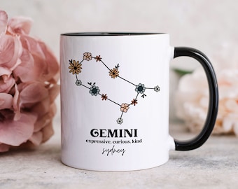 Gemini Birthday Mug, Gemini Zodiac Gift, Custom Gemini Mug, Custom Name Mug,Horoscope Mug, Astrology Mug, Birthday Gift for Her, Gemini Mug