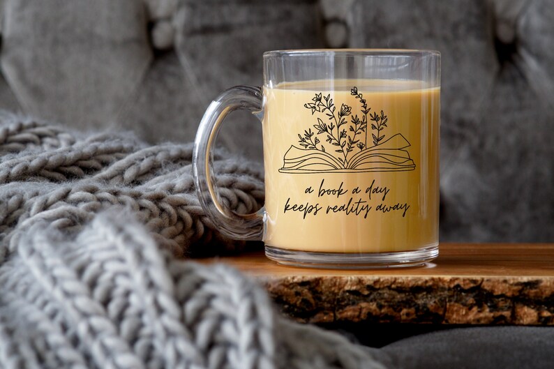 A book a day keeps reality away, Book Lover Gift, Reading Mug, Bookish Gift, Flower Book Mug, Teacher Gift, Reading Lover Gift, Book Tea Mug bild 2