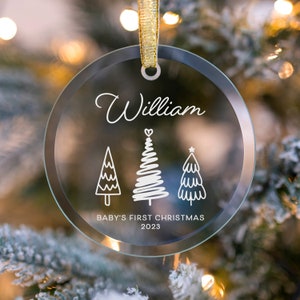 Glass Baby&#39;s First Christmas ornament, New Baby Gift, Baby Boy Ornament, Girl Ornament, Babys first name 2025 Keepsake Ornament, Baby Shower
