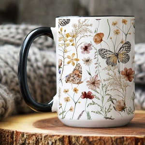 Pressed Flower Mug, Birthday gifts for her, Womens gift, best friend gift, Gift for mom, Boho Floral Mug, Wildflower Mug, Coworker Birthday