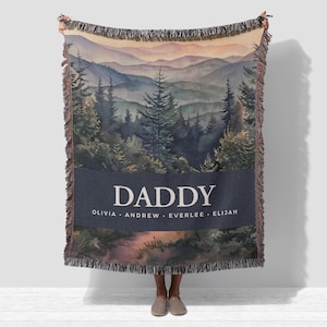 Daddy Woven Jacquard Blanket Children's Names, Mountain Forest Nature Throw Bedspread Wall Tapestry, Dad Kids