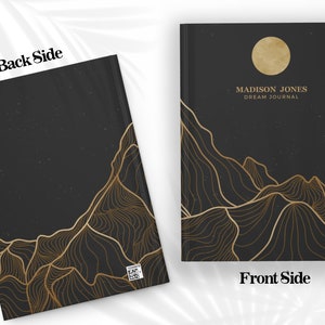 May include: Black dream journal with a gold mountain range design and a gold moon on the front cover. The text "MADISON JONES DREAM JOURNAL" is printed on the front cover.