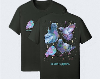 Geboren irisierende Taube T-Shirt, Vogel-Liebhaber-Geschenk, Künstler entworfenes Tauben-T-Stück, wunderliche irdische Vogel-Kunst, übergroßes Rückseiten-Druck-T-Shirt