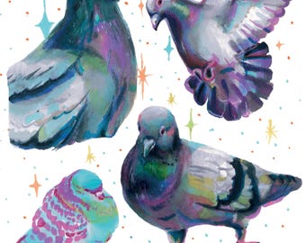 Pudgy Pigeon Art Print with Free Pigeon Stickers