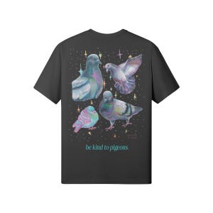 Born Iridescent Pigeon T-shirt, Bird Lover Gift, Artist Designed Pigeon Tee, Whimsical Urban Bird Art, Oversized Back Print T-shirt image 4