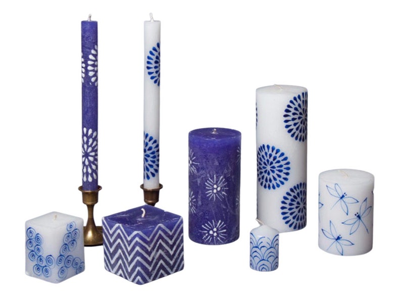 Blue & White Candles Etsy