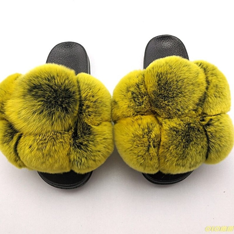 Solid Color Fox Real Fur Fluffy Slides Fur Sandals Beach Flip-Flops summer Shoes fur Slippers Fashion