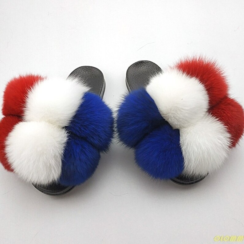 Solid Color Fox Real Fur Fluffy Slides Fur Sandals Beach Flip-Flops summer Shoes fur Slippers Fashion