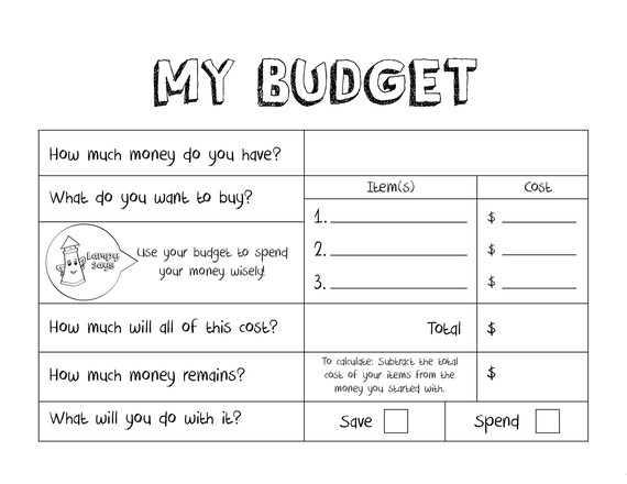 Easy to Use Budget Sheet Printable for Kids Instant Download - Etsy