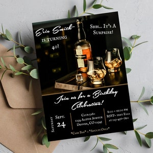Digital Adult Birthday Party Invitation, Whiskey, Cognac, Scotch, Liquor, Adult Invitation, 40th, 30th, Custom, Printable, Editable