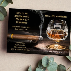 Digital Adult Birthday Party Invitation, Guys Night, Whiskey, Cognac, Cigar, Scotch, 50th, 40th, 30th, Adult, Custom, Printable, Editable
