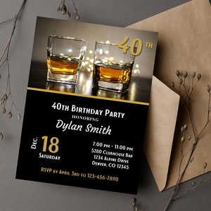 Digital Adult Birthday Party Invitation,  Birthday, Liquor, Adult, Men’s, Cigar Invitation, Custom, Printable, Editable