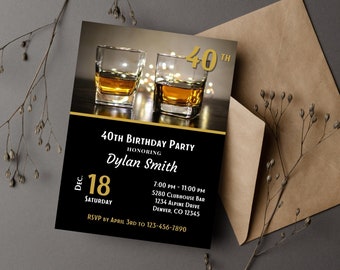 Adult Birthday Party Invitation,  Birthday Invitation, Liquor, Adult Invitation, Men’s, Cigar Invitation, Custom, Printable, Digital