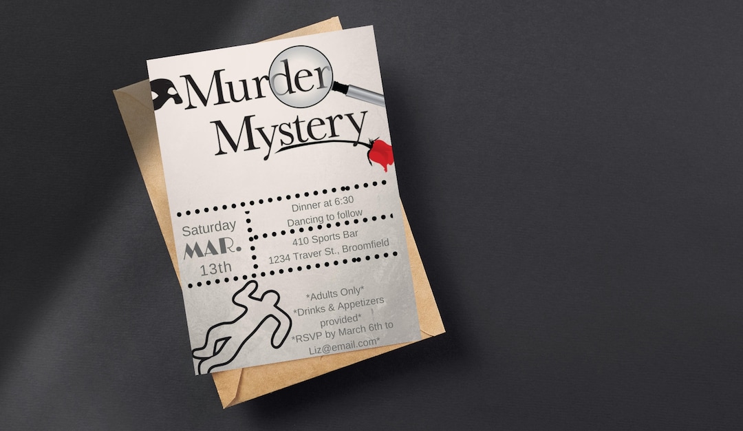 Murder Mystery Invitation, Birthday Invitation, Murder Mystery, Mystery Dinner, Clue, Escape ...