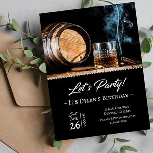 Adult Birthday Party Invitation, Whiskey Invitation, Cognac, Scotch, Liquor, Adult Invitation, 40th, 30th, Custom, Printable, Digital, 5x7