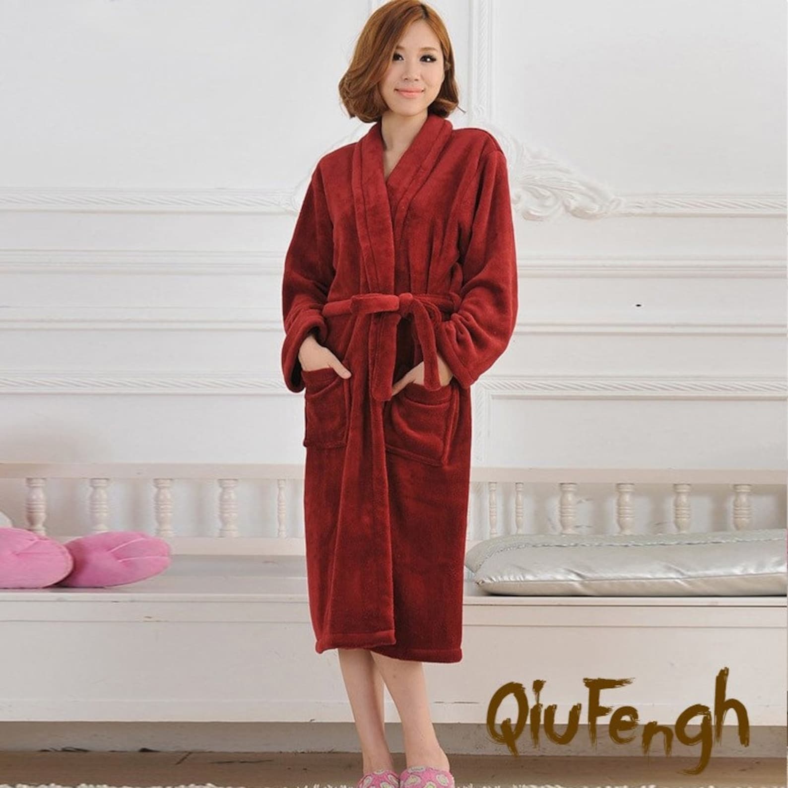 Women Flannel Bathrobe 2020 Autumn Winter Solid Plush Etsy