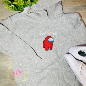 Gray Hoodie|, Red Imposter Cartoon| embroidered Sweatshirt|Customized|
