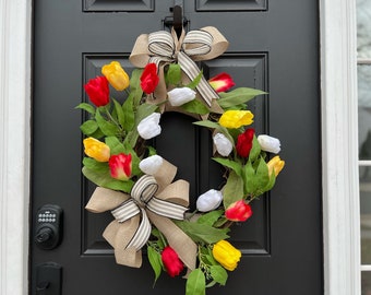Tulip Wreath for Front Door, Everyday All Season Wreath, Modern Farmhouse Decor, Year Around Decor, Popular Home Decor, Floral Arrangement