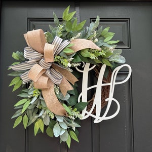 Custom Floral Monogram Wreath for your front door, Personalized Door Hanger, Rustic, Modern Cottage Home Decor, Initial Wreath, Letter,