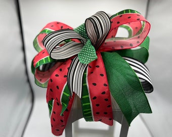 Watermelon Stripe Theme Wreath and Lantern bow, Wreath Attachment, Frame Accent, Extra Large Bow, Party Decoration, Summer Fruit Decor