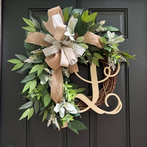 Custom Floral Monogram Wreath for your front door, Personalized Door Hanger, Rustic, Modern Cottage Home Decor, Initial Wreath, Letter,