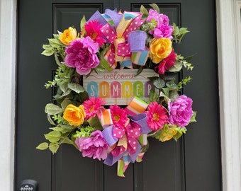 Summer tropical floral wreath for front door, pool party, backyard decorations, beach decor, tiki bar, Welcome Home, Ice Cream Popsicle,