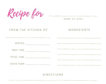 Recipe printable page, Pink Flowers 8.5" x 11" Recipe page for binder, Cookbook pages, Digital download