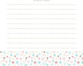 Página para impressão de receita, página de receita Paw Print 8,5" x 11" para fichário, páginas de livro de receitas, download digital