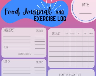 Diário alimentar e registro de exercícios para impressão