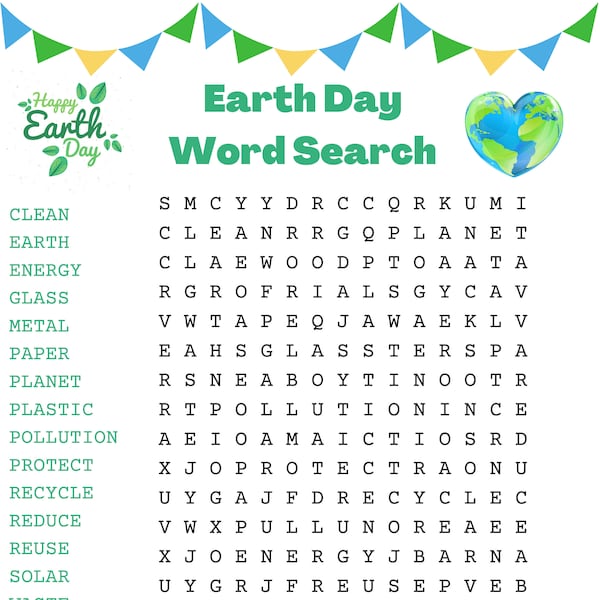 Earth Day Word Search Printable Etsy