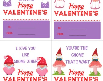 Printable Gnome Valentine's Day Cards