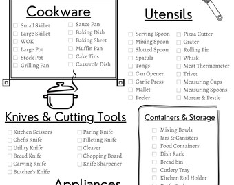 Free kitchen essentials checklist: 250 items you need for your