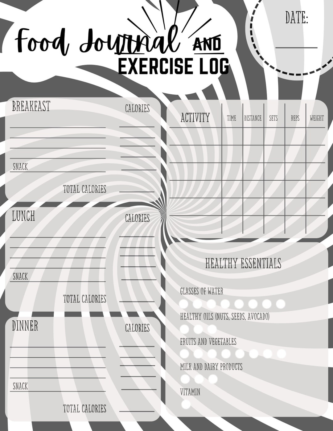 Printable Food Journal and Exercise Log - Etsy