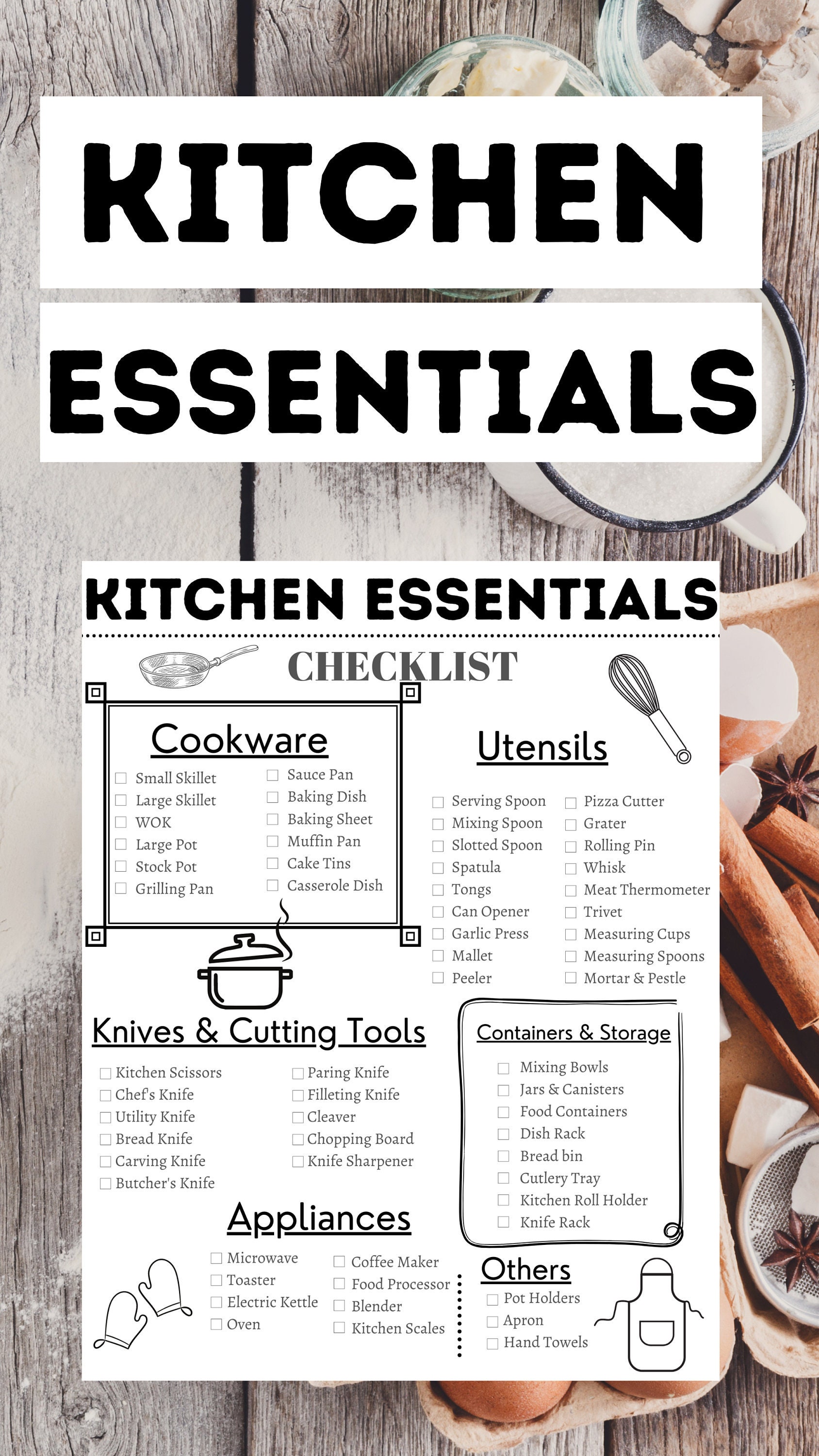 Free kitchen essentials checklist: 250 items you need for your kitchen  Kitchen  necessities list, Kitchen essentials checklist, Kitchen essentials list
