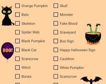 Lista de verificação personalizada de caça ao tesouro laranja e preta para o Halloween
