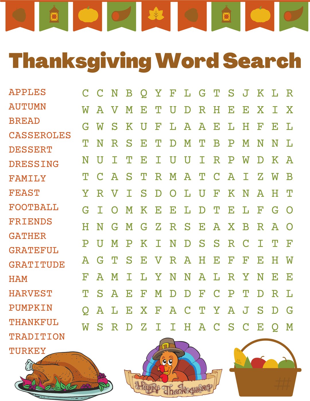 Thanksgiving Word Search - Etsy