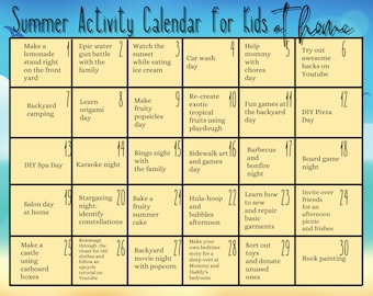 Sommer Aktivitätskalender für Kinder (zu Hause)