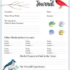 Bird Watching Journal & Log 4 Page Bird Watching Kit Bird Journal Bird Profile Bird Illustration Page Printable Bird Journal image 2