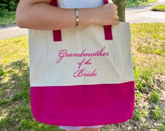 Grandmother of the Bride Pink Embroidered Tote Bag