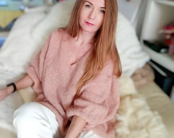 Luxury Hand Knitted Alpaca Silk Top for Women, Soft Bridal Bolero Embellished Pullover, Sustainable Gift Made to Order Knitwear