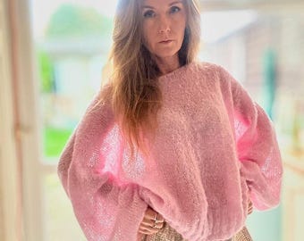 Alpaca-Silk Sweater Luxury Hand-Knit for Women Oversized Off-Shoulder Puff Sleeve Bridal Cover-Up & Gift  Cozy Lightweight Low-itch