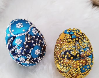 Set of two handmade Kimekomi Easter Eggs, set of Easter decorations, gold and silver, Easter ornaments, best selling