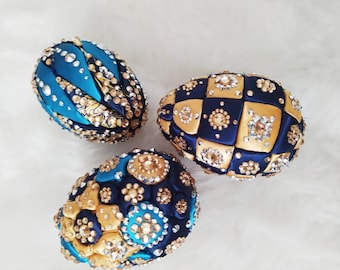 Set of 3 kimekomi sparkly eggs, home decoration, ornament, gift