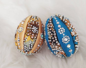 Set of two handmade Easter decorations, Easter Eggs, Easter ornaments, sparkly, handmade kimekomi decorations, gift for her, gift for him