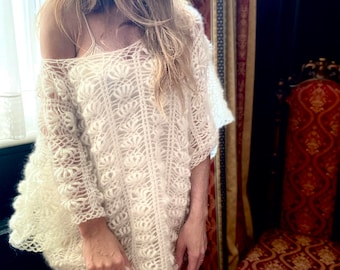Handmade Crochet mohair silk Tunic Dress: Boho Lace S/M