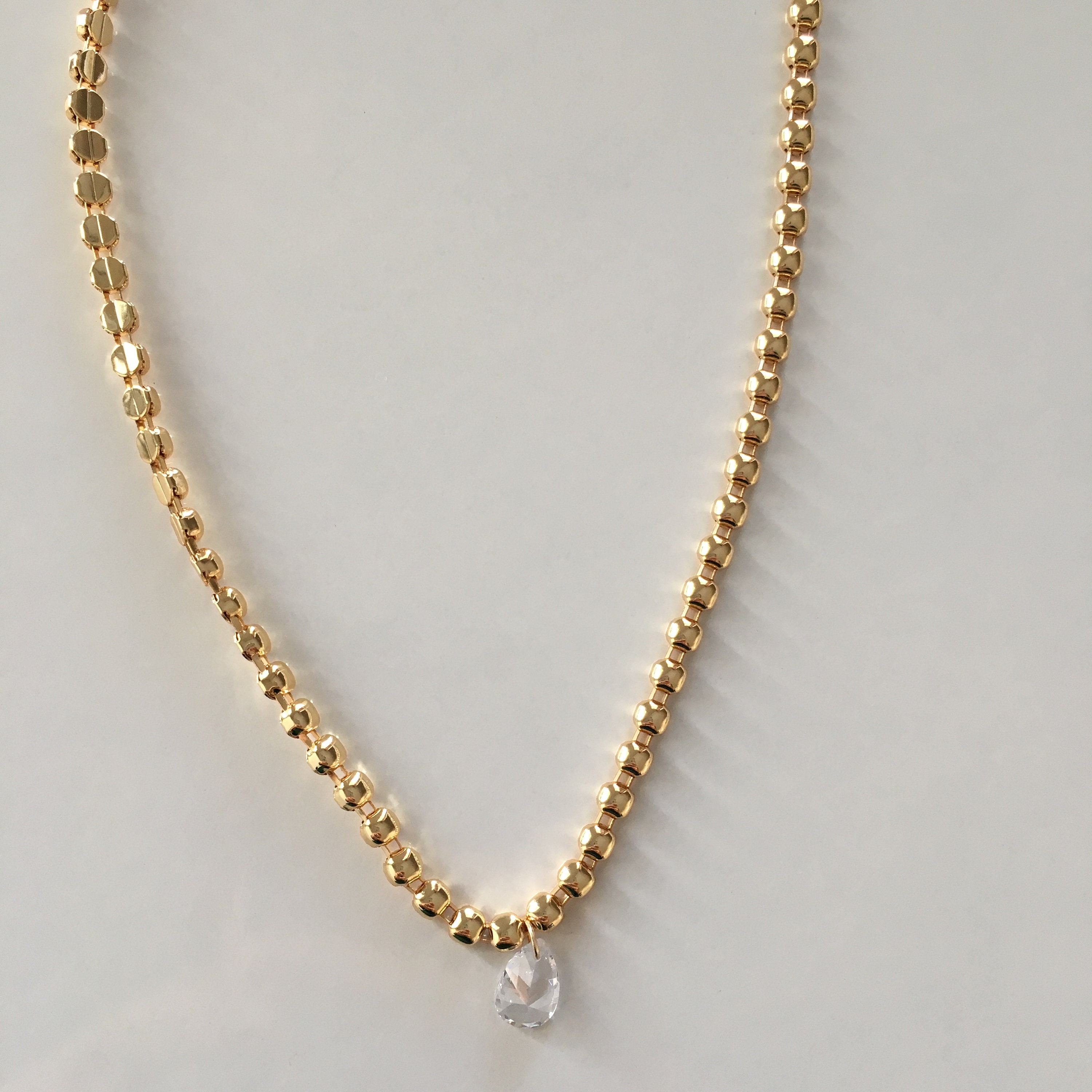 Gold Necklace With Drop Swarovski Crystal Pendant 14k Gold Etsy